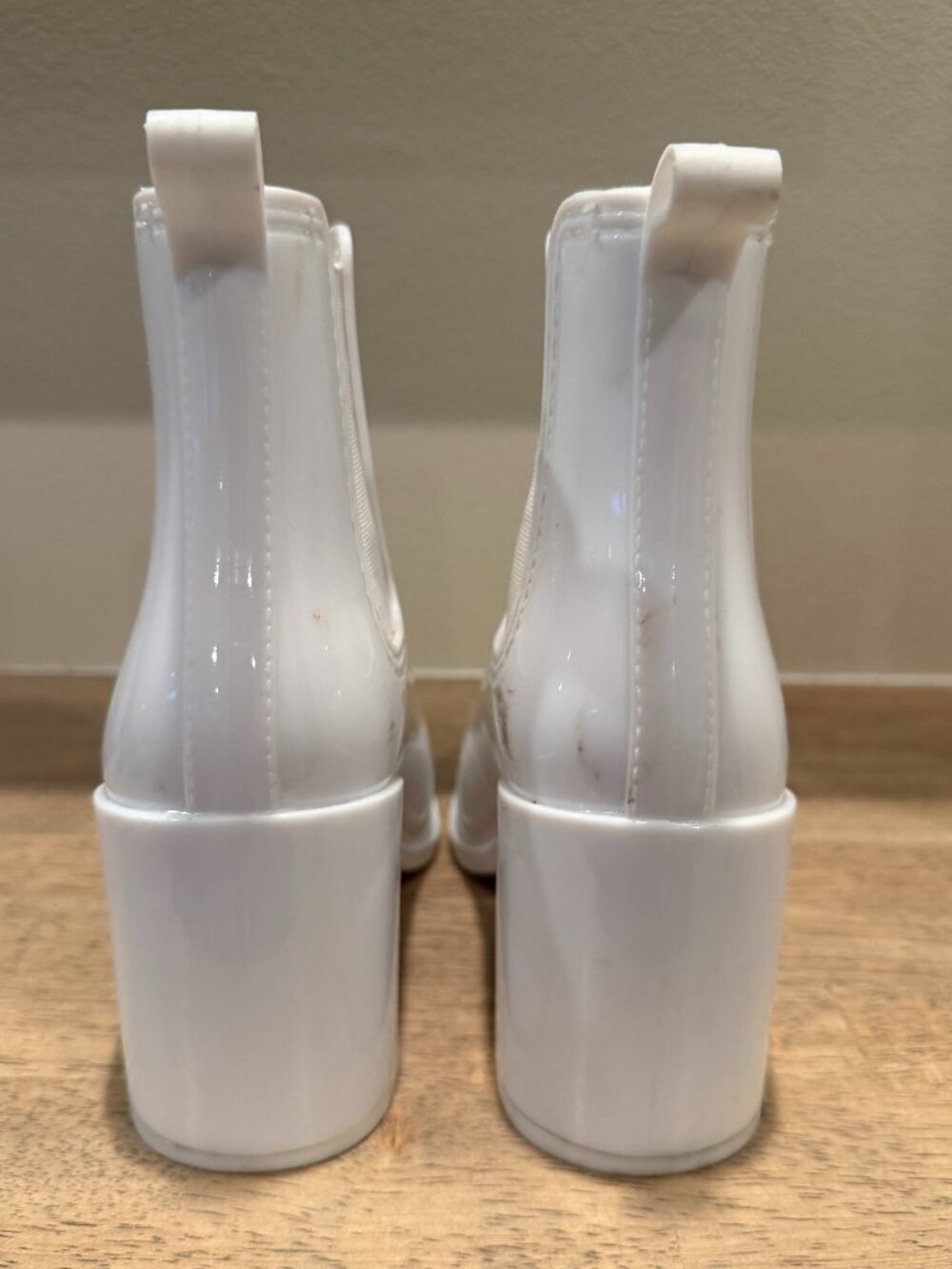Jeffrey Campbell White Rain Boot Chunky Block Heel Chelsea Rainboots Size 7 - Picture 3 of 7